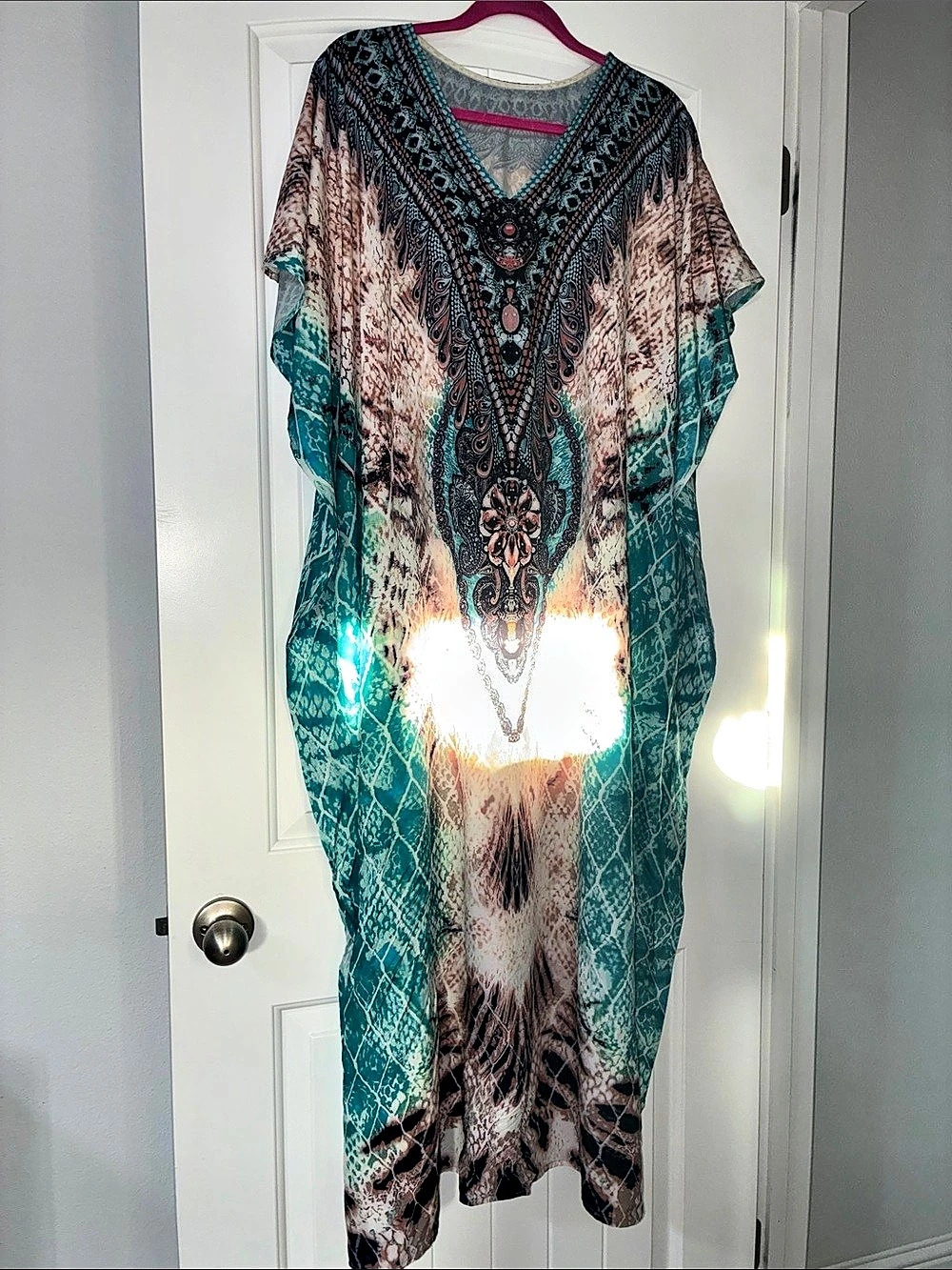 Printed Maxi Dress in Blue & Pink Like New